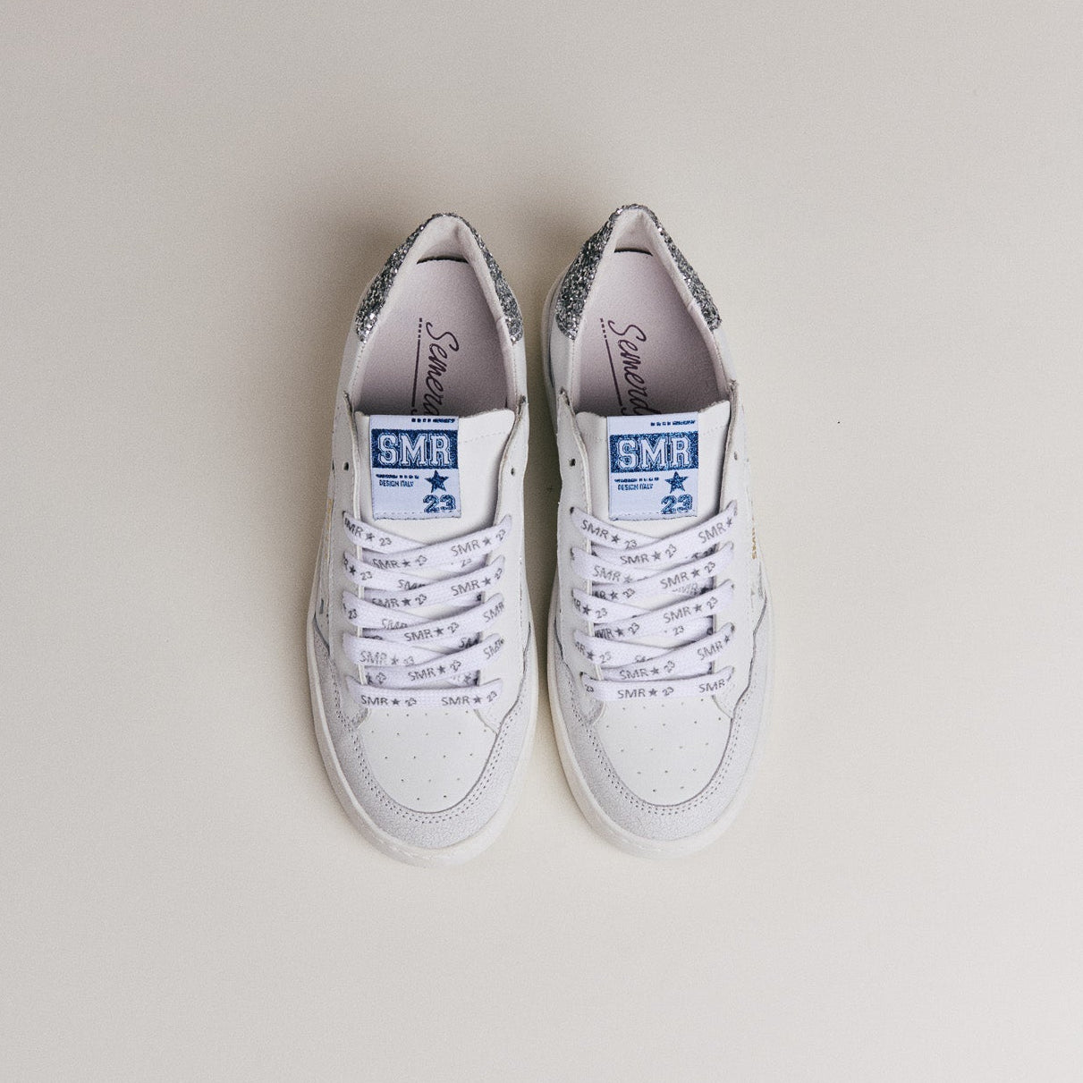 SMR Ale D611 basket cuir blanc effet crack argent