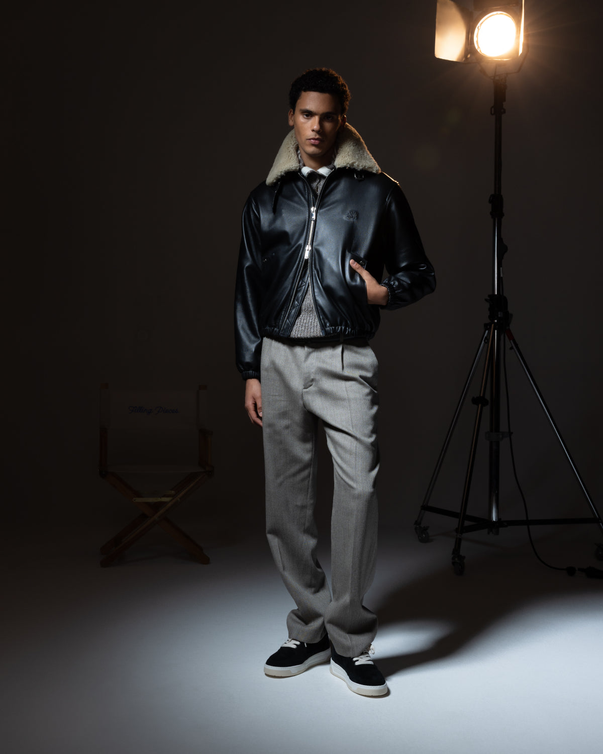 Filling Pieces Biker Jacket Shearling blouson noir shearling