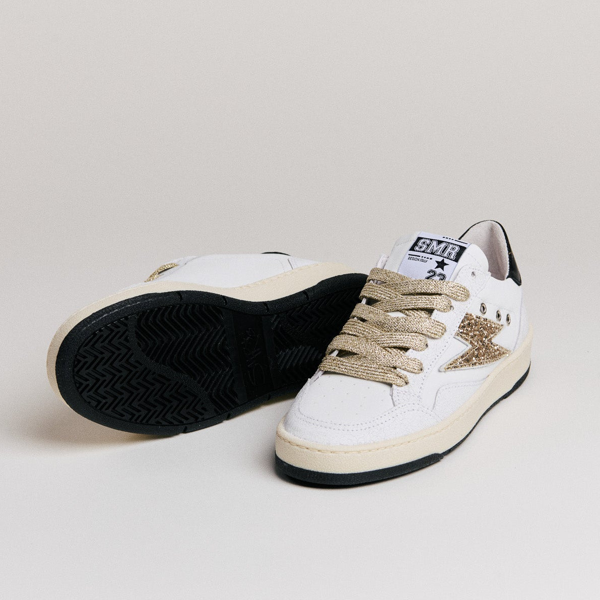 SMR Dany D586 baskets cuir blanc or glitter