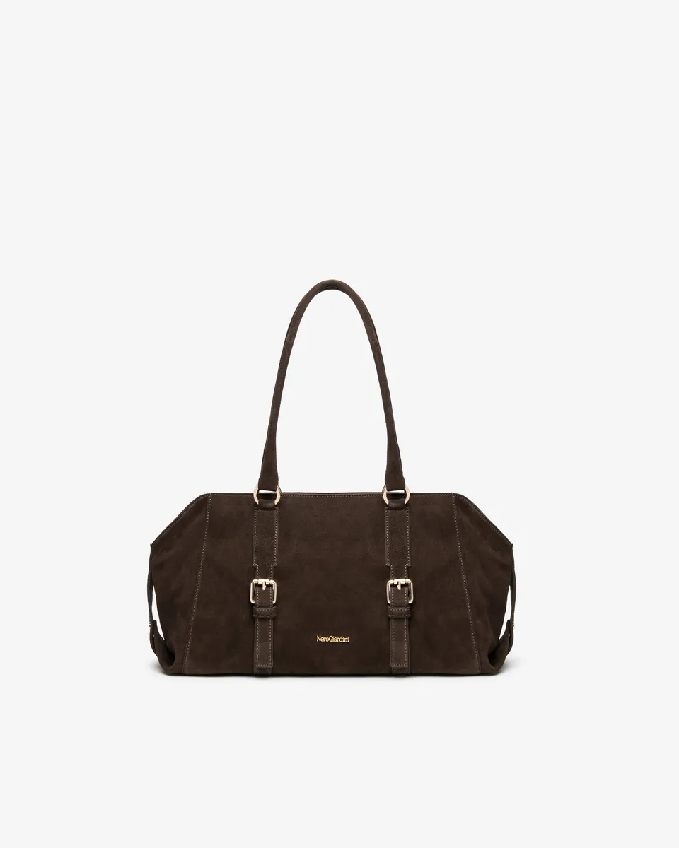 NeroGiardini Sac Bowling Femme Cuir Daim Boucles Dorées