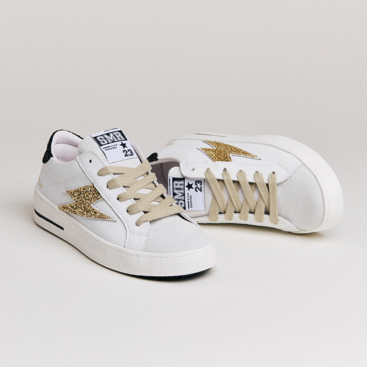 SMR Semerdjian Maya 8672 baskets cuir blanc or noir