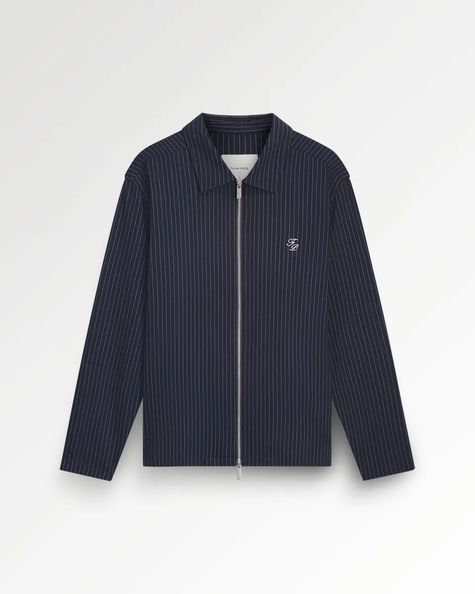 Filling Pieces Coach Jacket Pinstripe Veste Bleu Marine Laine