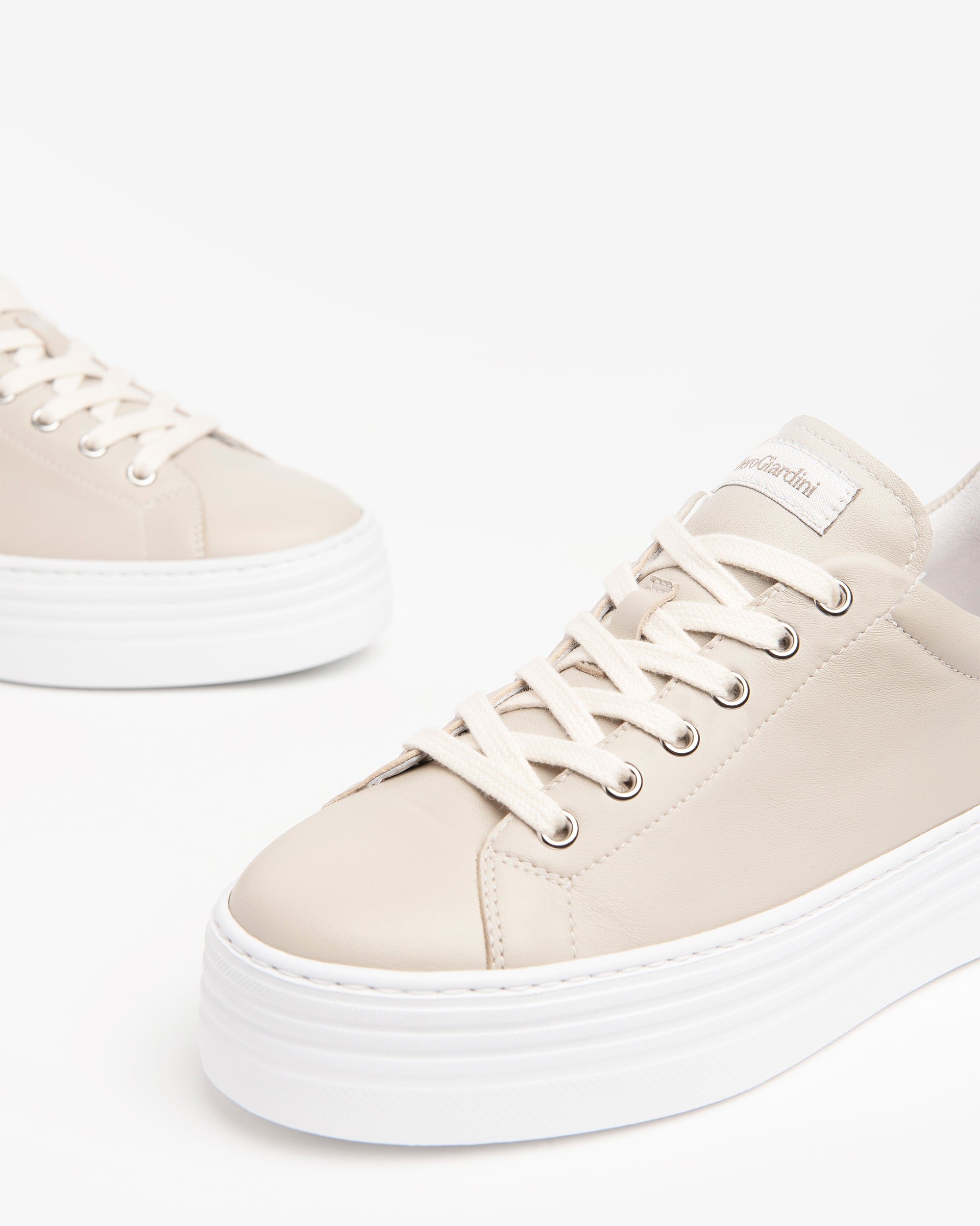 NeroGiardini Sneakers Femme Cuir Plateforme 4cm Noeud