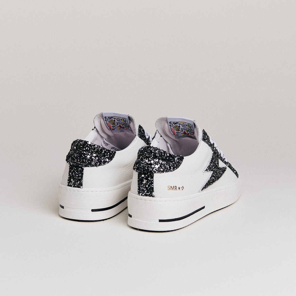 SMR Maya 10279 baskets cuir blanc glitter anthracite