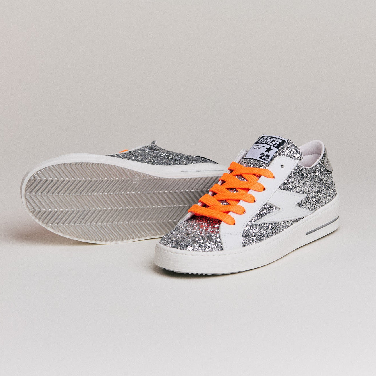 Semerdjian Maya D598 baskets argent python orange fluo