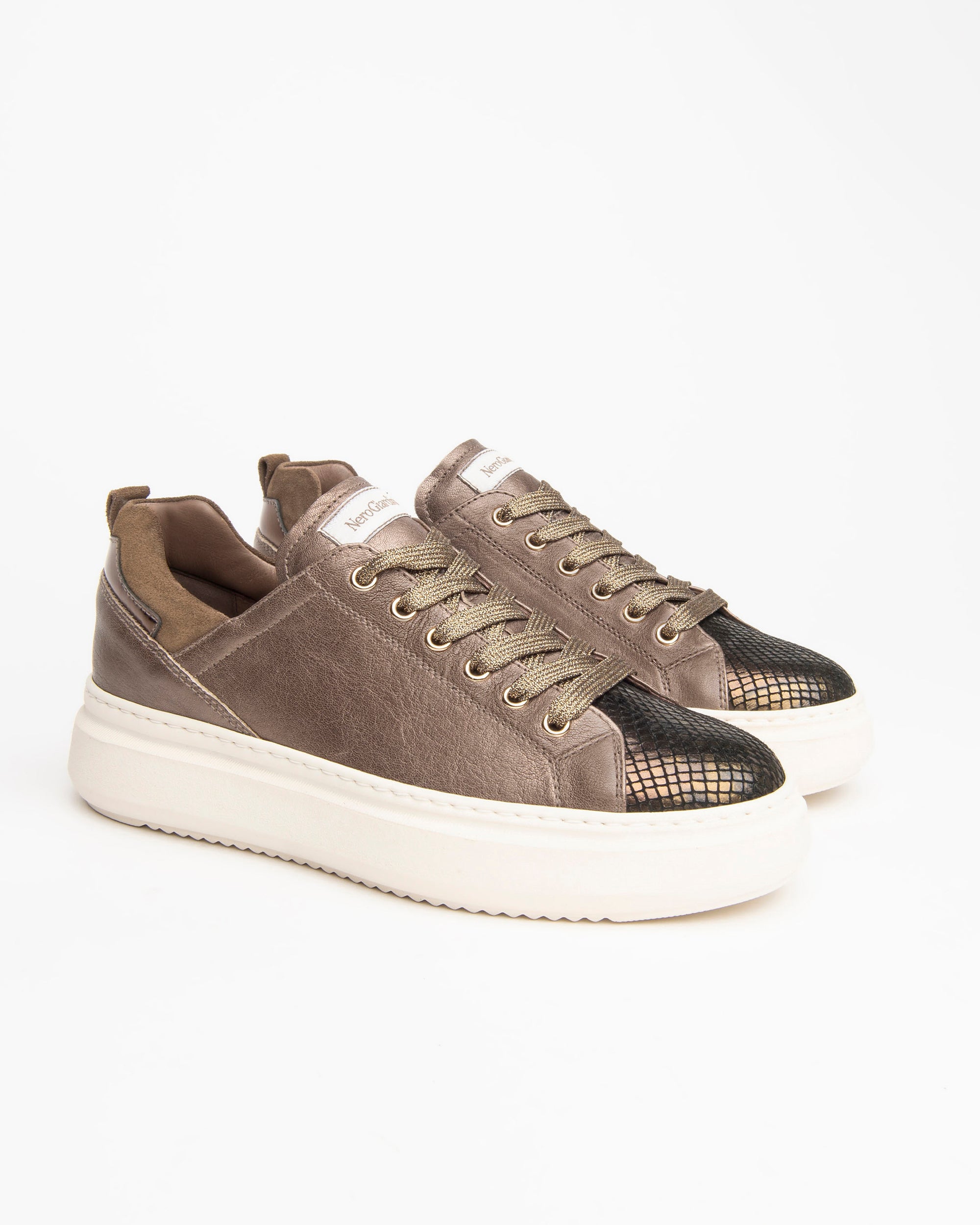 NeroGiardini Sneakers Femme Cuir Lamé Plateforme 4 cm