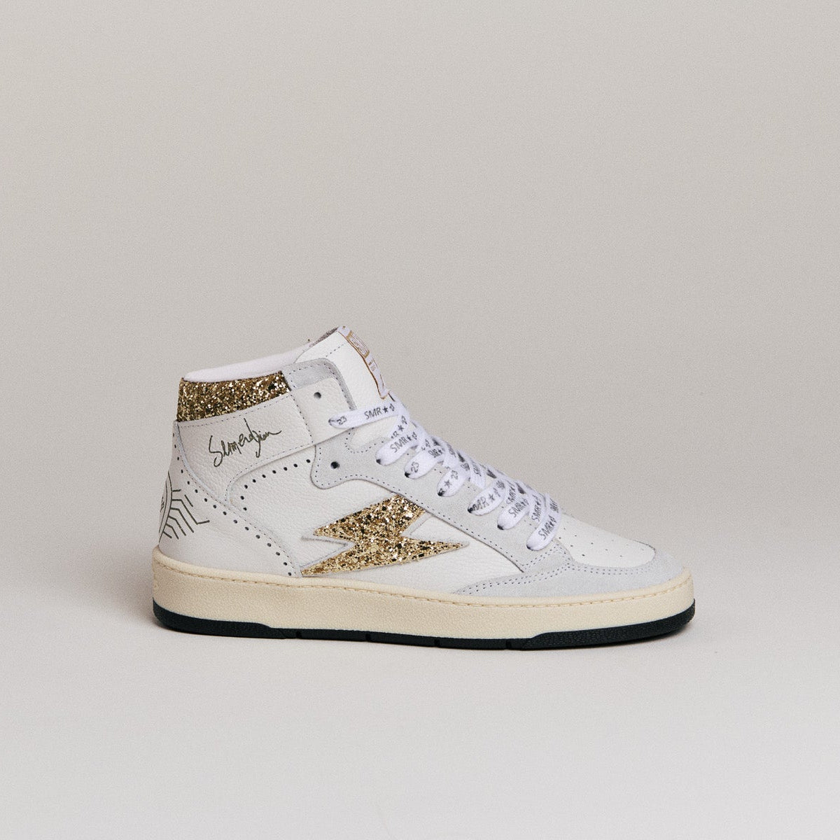 SMR Baskets Braga D593 cuir blanc or