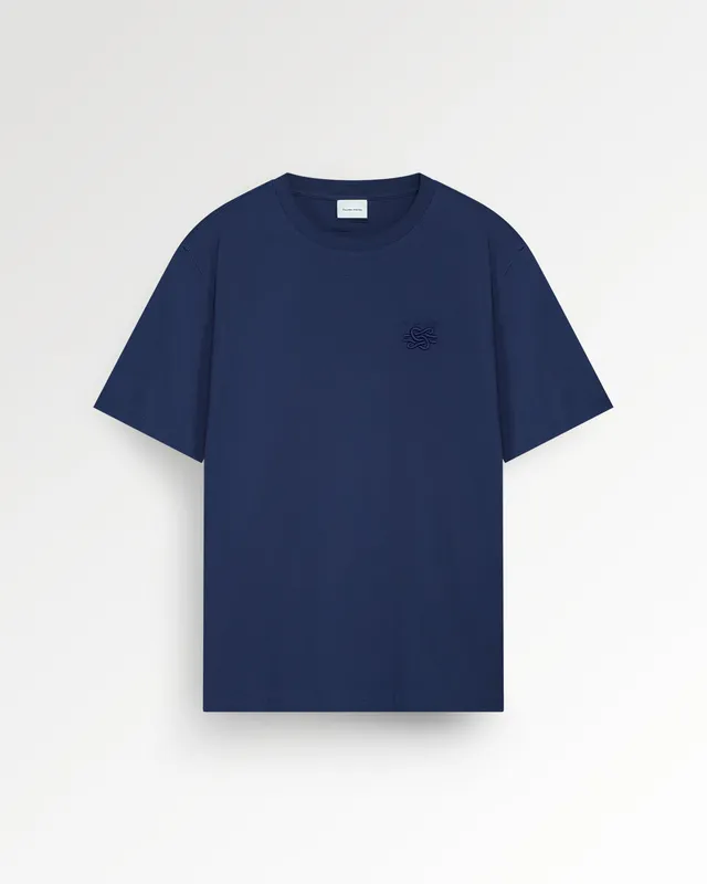 Filling Pieces Embroidered Knot T-shirt Navy coton bio