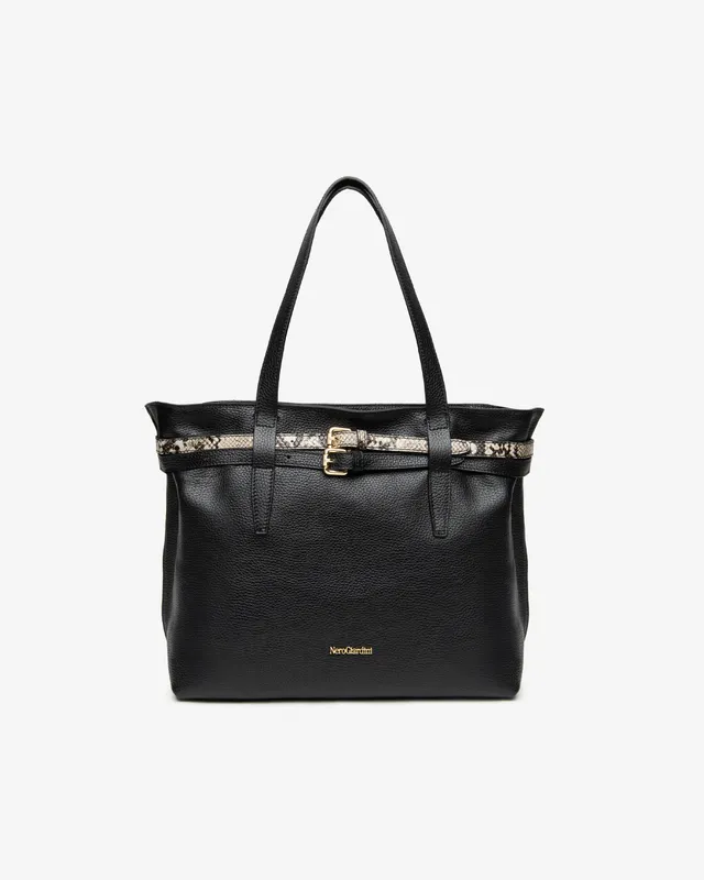 NeroGiardini Sac Épaule Femme Cuir Python Boucle Dorée