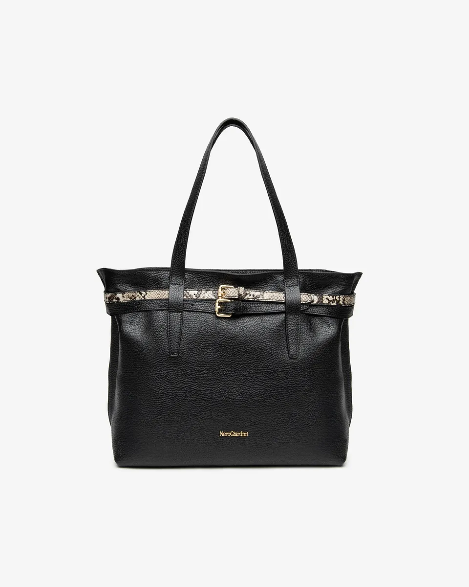NeroGiardini Sac Épaule Femme Cuir Python Boucle Dorée