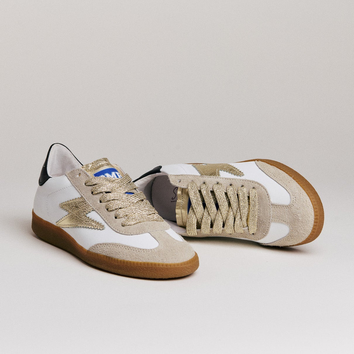 SMR Emily D331 baskets cuir blanc et or