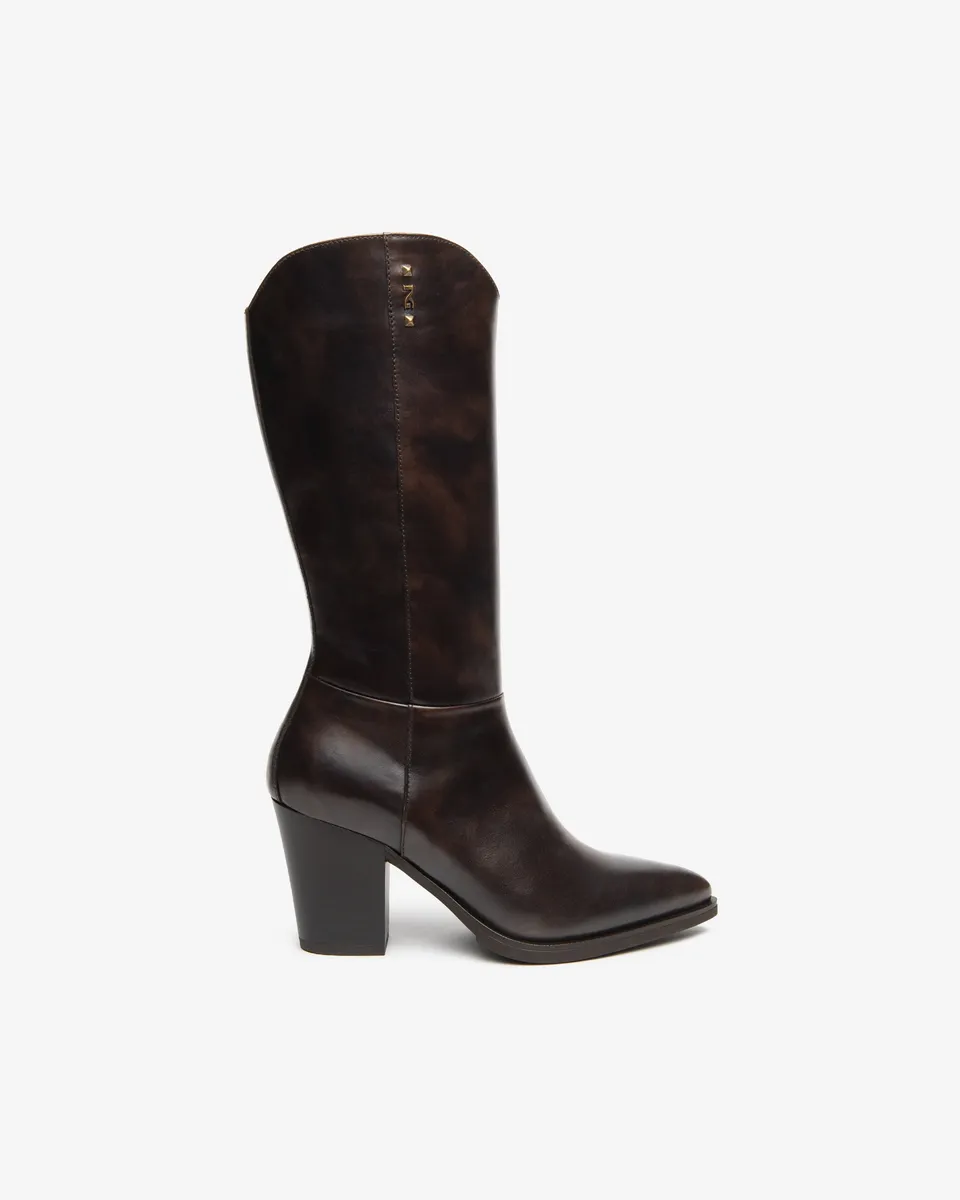 NeroGiardini Bottes Femme Cuir Western Talon 80 mm