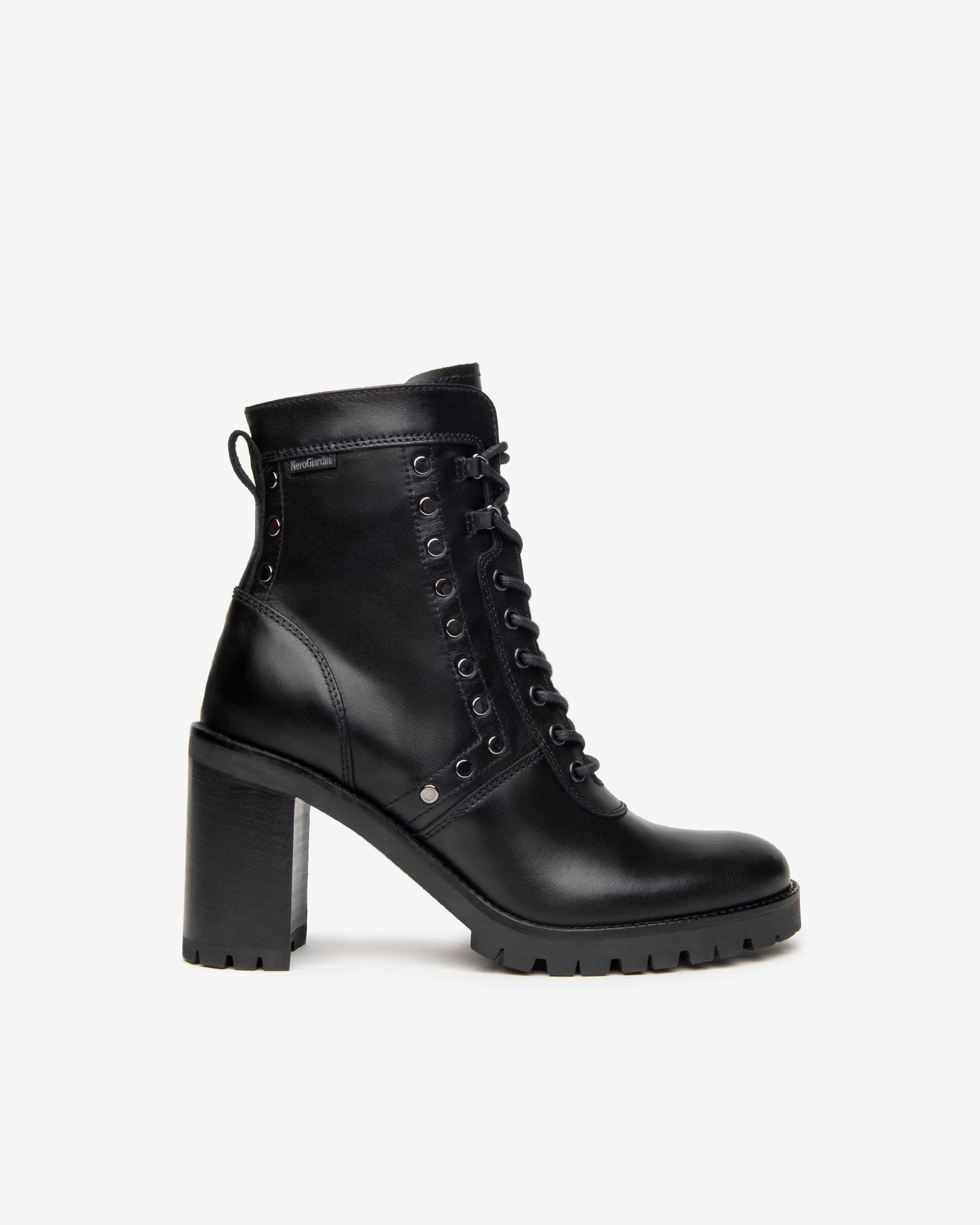 NeroGiardini Bottines Femme en Cuir Boots lacets talon 9 cm