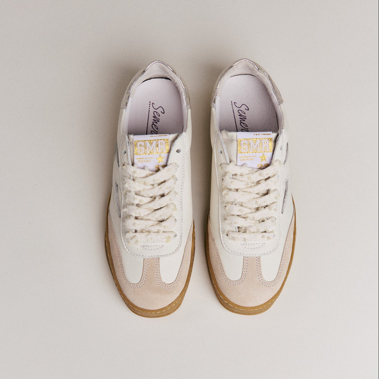 SMR India D142 baskets cuir blanc champagne