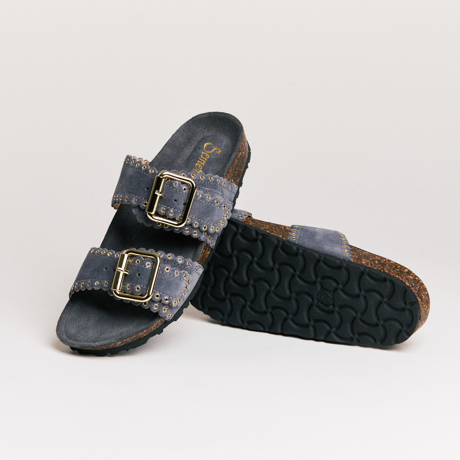 SMR Arianna mules gris croûte cuir brides réglables