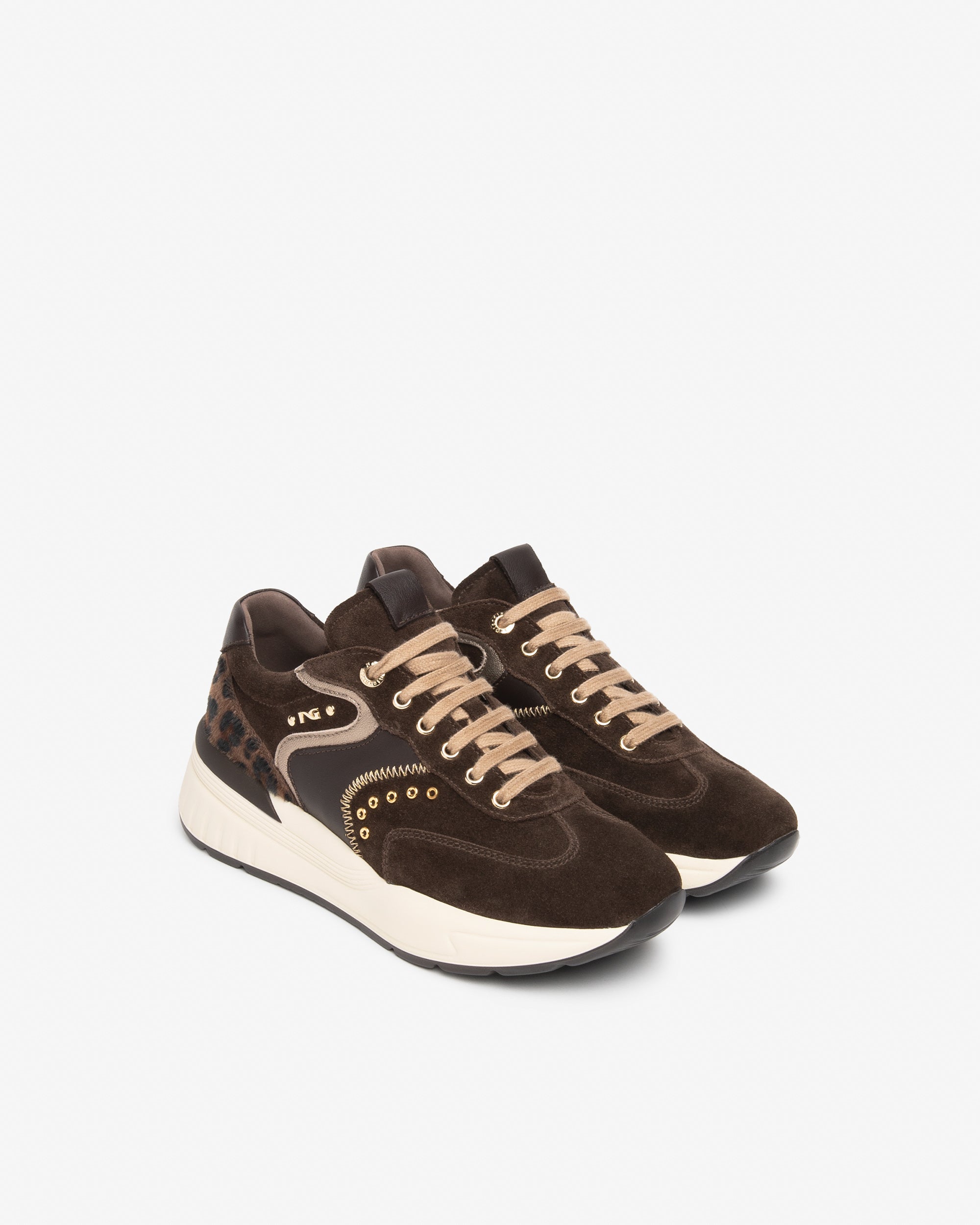 NeroGiardini Sneakers Femme Daim Lacets Semelle 60mm
