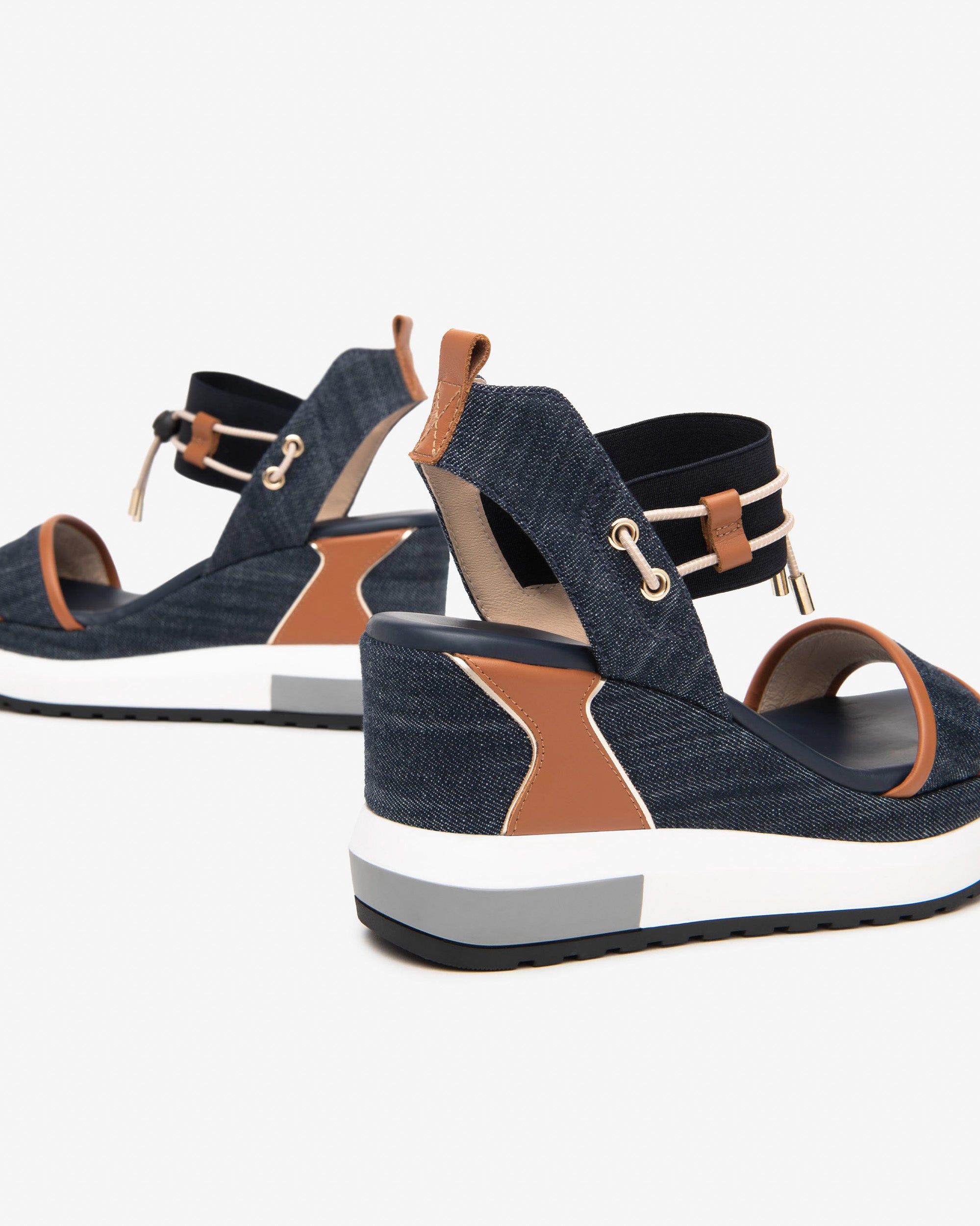 NeroGiardini Sandales Denim Cuir Femme Compensée 8 cm