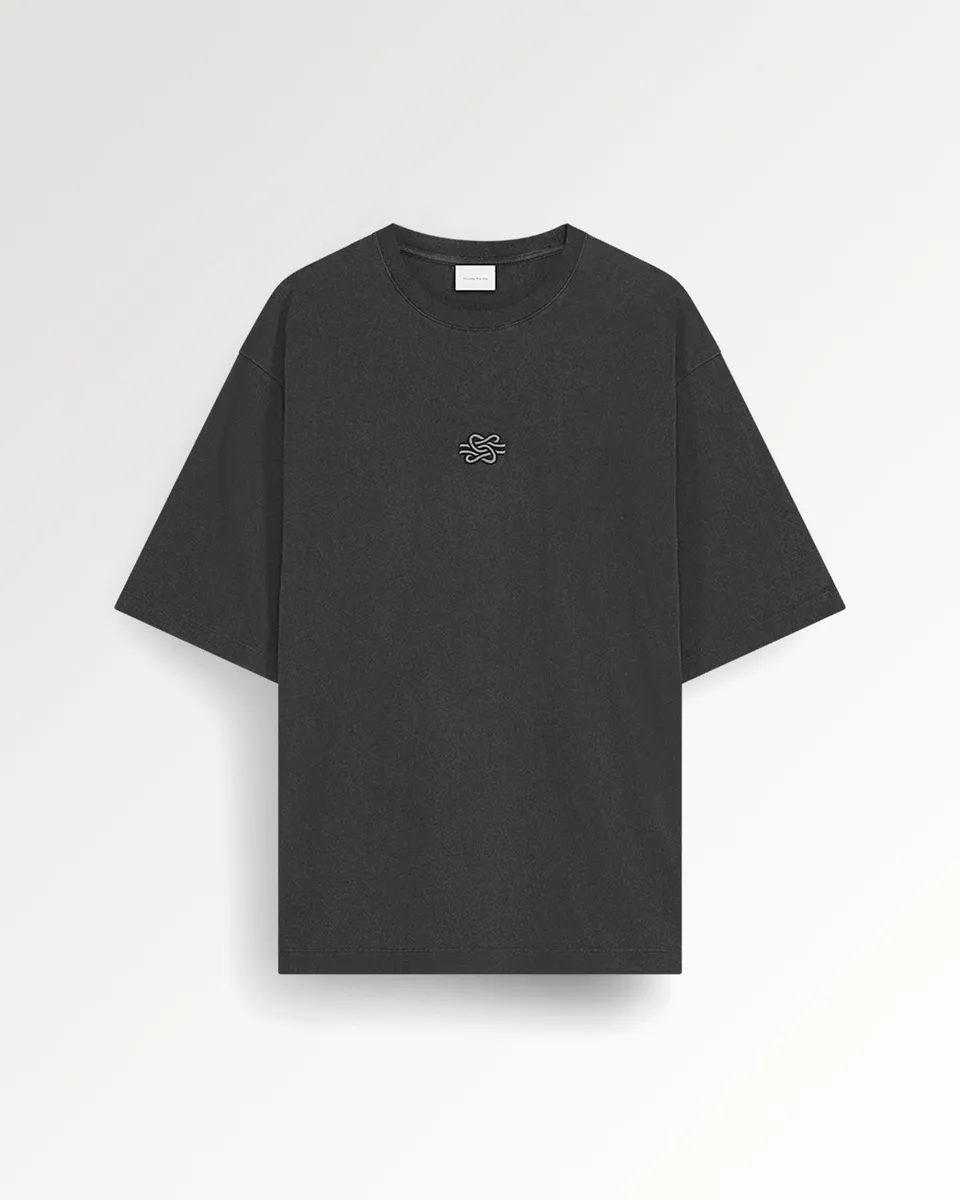 Filling Pieces T-shirt Boxy Embroidered Vintage Black coton