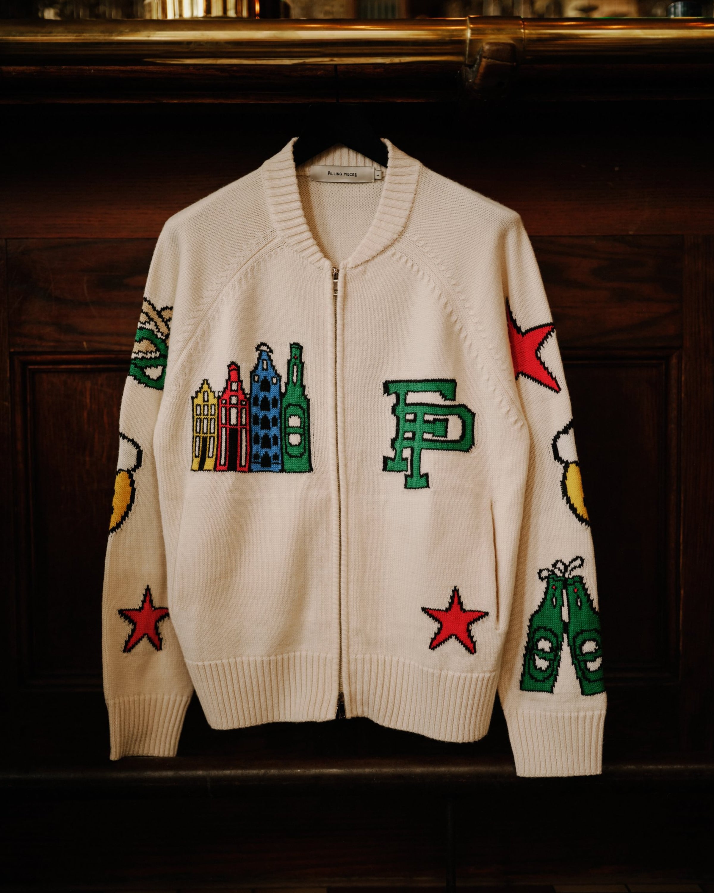 Filling Pieces Heineken gilet zippé blanc laine jacquard