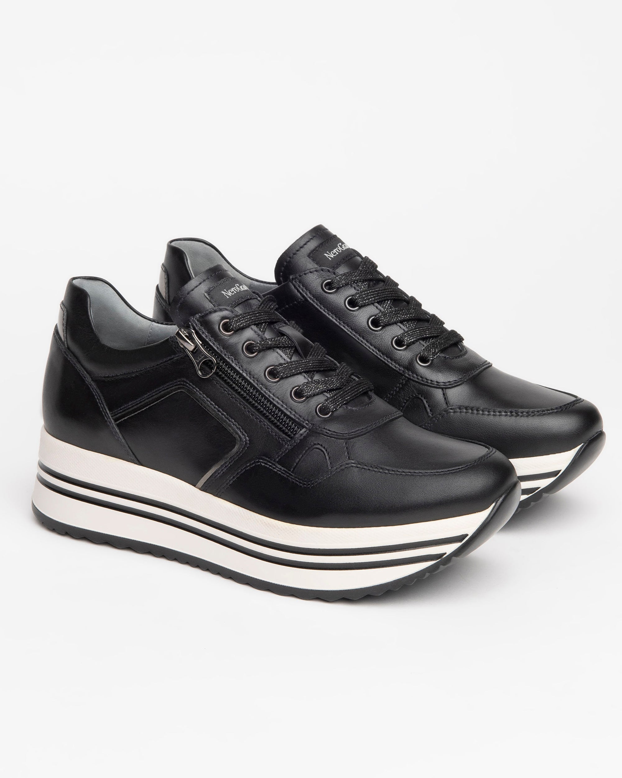 NeroGiardini Sneakers Femme Cuir Lamé Plateforme 4,5 cm